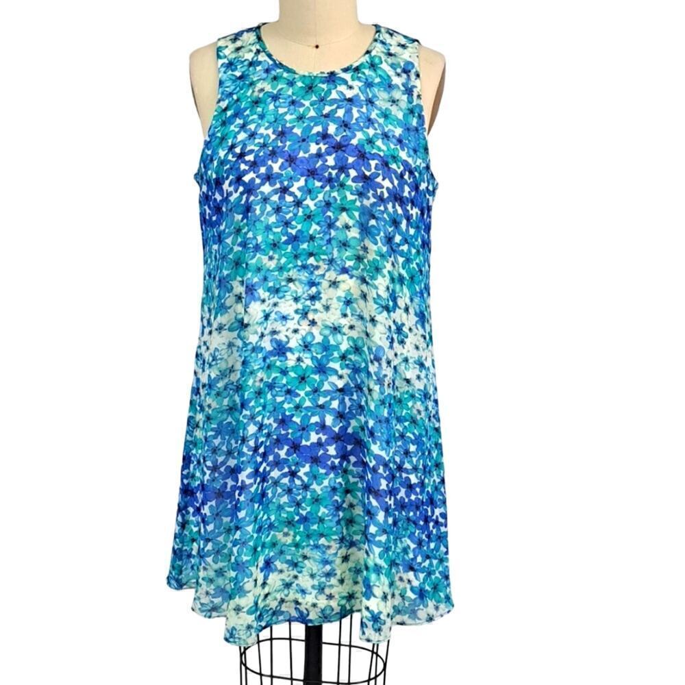 Calvin Klein blue floral mini dress/swim cover up/tunic size 14